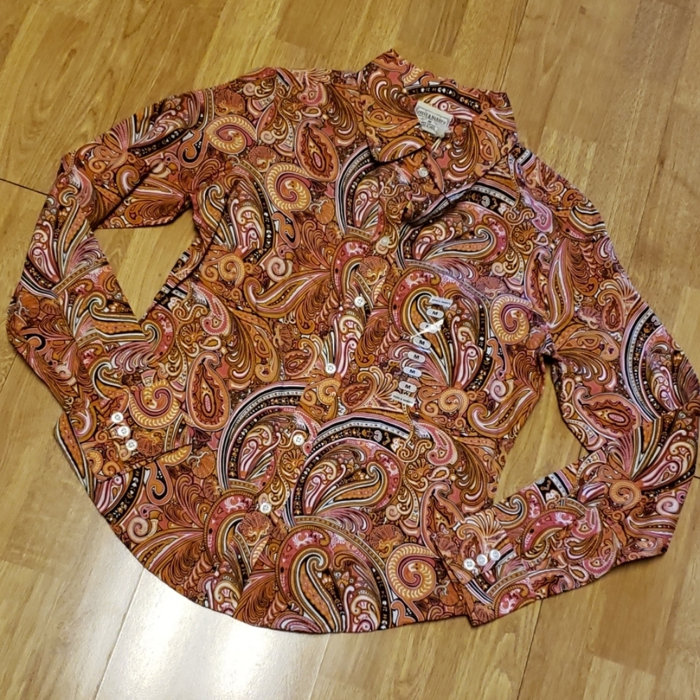 NWT Steve & Barry's orange paisley button front